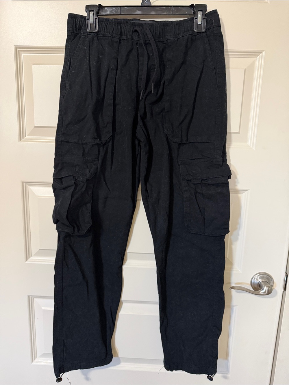Carbon Black Cargo Pants with Drawstring Waist